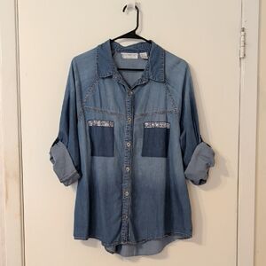 Women's Bleu Bayou Denim Button-Down Shirt/Jacket, Size XXL